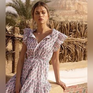 Oliphant Cinched Flirty 100% Cotton Made in India Short Dress XS Floral